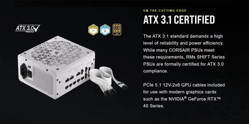 Nguồn máy tính Corsair RM850x Shift White 850W 80 Plus Gold CP-9020274-NA