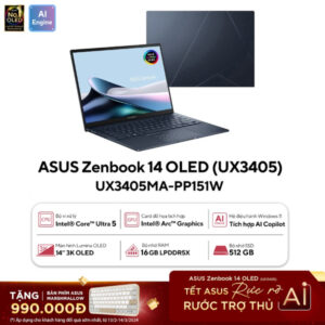 Laptop Asus Zenbook 14 OLED UX3405MA-PP151W (Ultra 5 125H/ 16GB/ 512GB SSD/ 14 inch 3K/ 120Hz/ Win11/ Blue/ Vỏ nhôm)