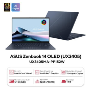 Laptop Asus Zenbook 14 OLED UX3405MA-PP152W (Ultra 7 155H/ 32GB/ 1TB SSD/ 14 inch 3K/ 120Hz/ Win11/ Blue/ Vỏ nhôm)