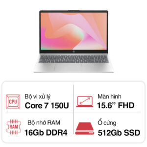 Laptop HP 15 fd1039TU 9Z2W7PA (Core 7 150U/ 16GB/ 512GB SSD/ 15.6 inch FHD/ Win11/ Bạc)