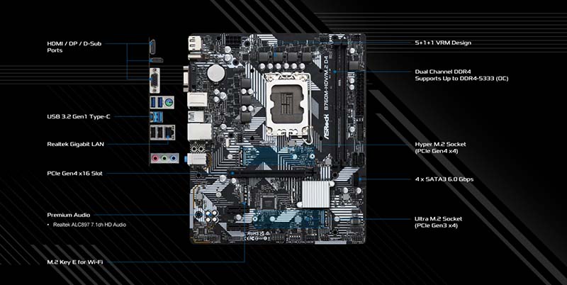 Mainboard PC ASRock B760M-HDV/M.2 D4 Mainboard PC ASRock B760M-HDV/M.2 D4