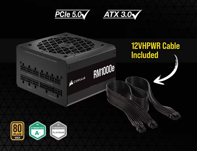 Nguồn máy tính Corsair RM1000e PCIE5 1000W 80 Plus Gold CP-9020264-NA