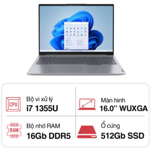 Laptop Lenovo ThinkBook 16 G6 IRL 21KH00BYVN (i7 1355U/ 16GB/ 512GB SSD/ 16 inch WUXGA/ Win11/ Grey/ Vỏ nhôm/ 2Y)
