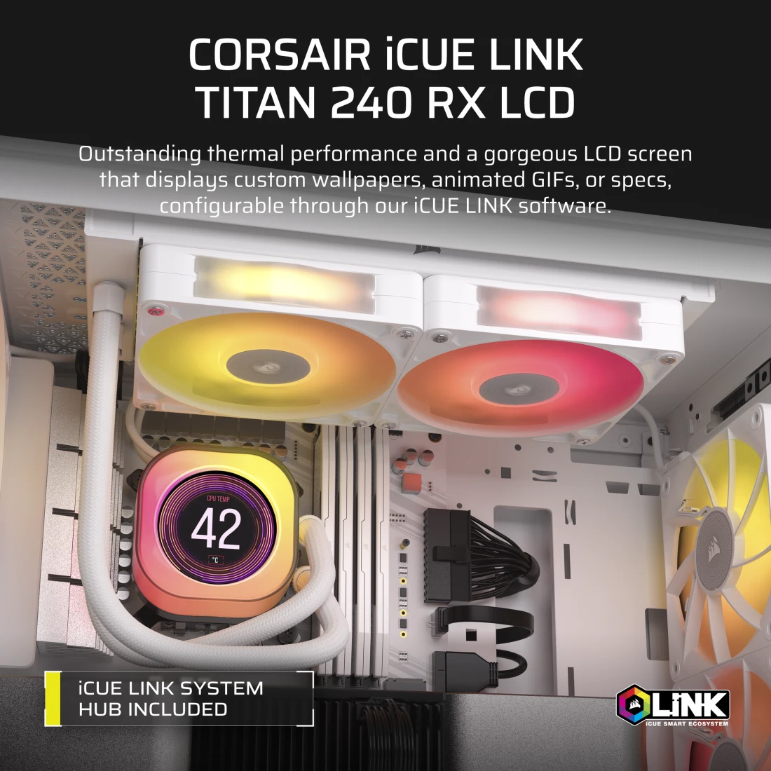 iCUE LINK TITAN 240 RX LCD Liquid CPU Cooler - White