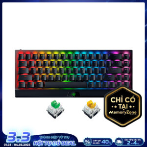Bàn phím cơ không dây Razer BlackWidow V3 Mini HyperSpeed Phantom Edition Razer Green/Razer Yellow