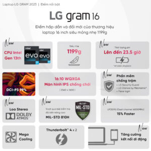 Laptop LG Gram 16Z90R-G.AH76A5 (i7 1360P/ 16GB/ 512GB SSD/16 inch WQXGA/Win11/ Black)