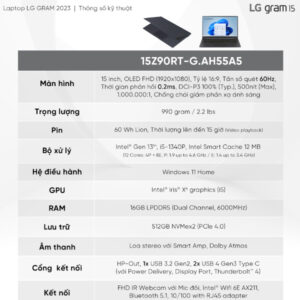Laptop LG Gram Ultra Slim 15Z90RT-G.AH55A5 (i5 1340P/ 16GB/ 512GB SSD/ 15.6 inch FHD/ Win11/ Blue)
