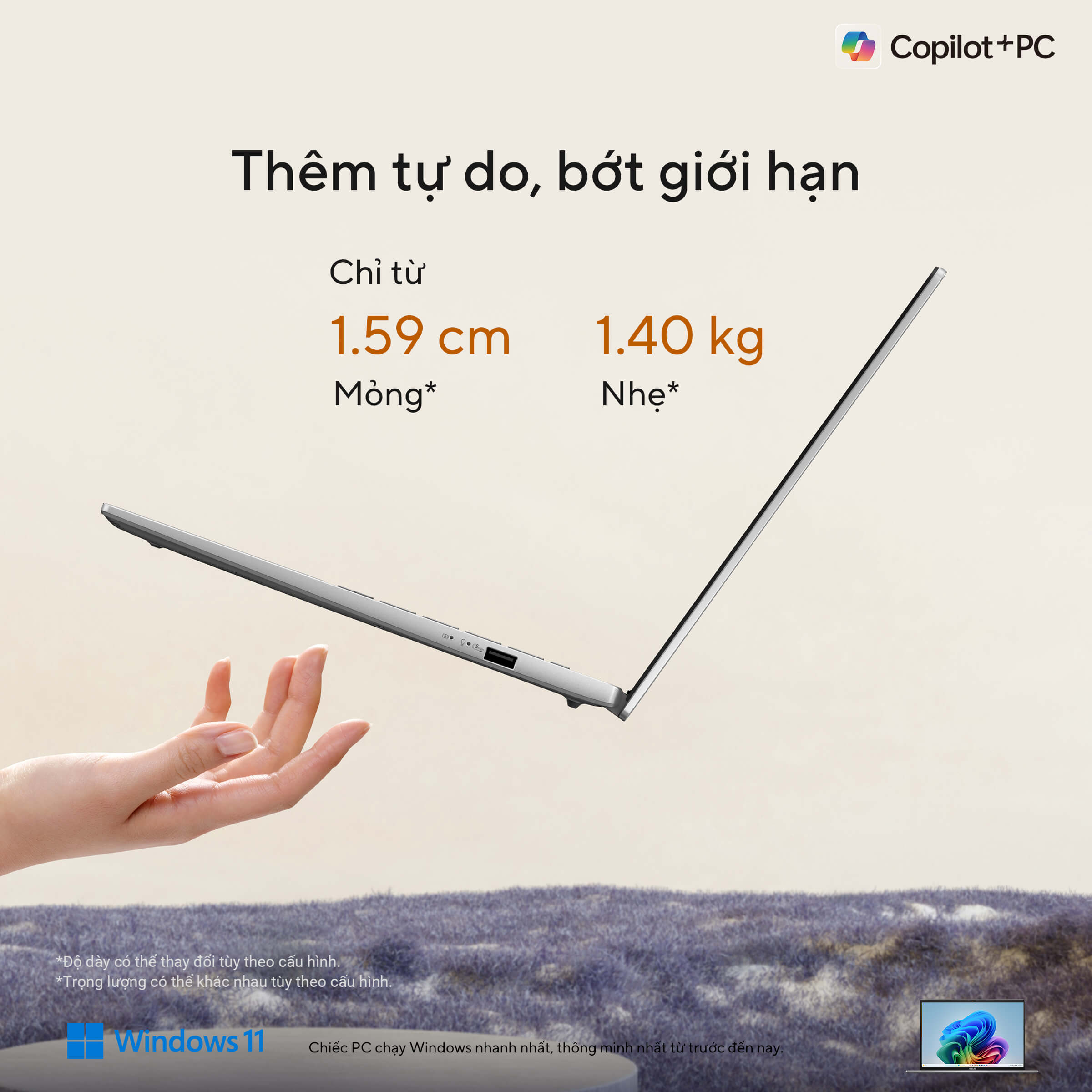 60526_1 Laptop Asus Vivobook S14 M3407KA-SF034WS (AI 5 330/ 16GB/ 512GB SSD/ 14 inch WUXGA/ 60HZ/ Win 11/ Office/ Silver/ Vỏ nhôm)