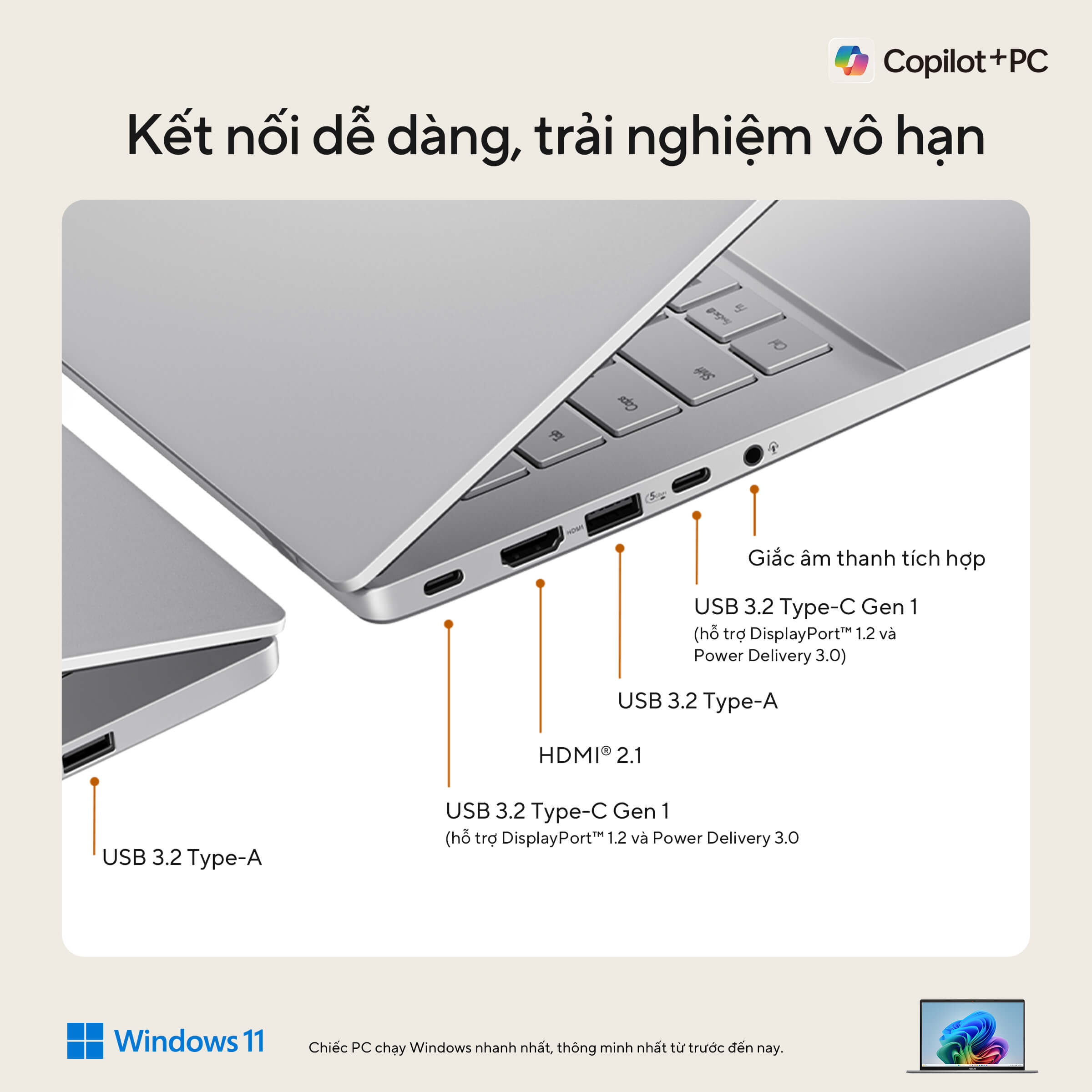 60526_13 Laptop Asus Vivobook S14 M3407KA-SF034WS (AI 5 330/ 16GB/ 512GB SSD/ 14 inch WUXGA/ 60HZ/ Win 11/ Office/ Silver/ Vỏ nhôm)
