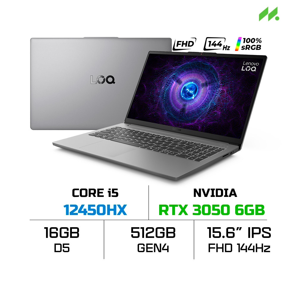 Laptop Lenovo LOQ Essential 15IAX9E 83LK0079VN (i5-12450HX, RTX 3050 6GB, RAM 16GB DDR5, SSD 512GB, 15.6 Inch FHD IPS 144Hz 100% sRGB, Win 11)