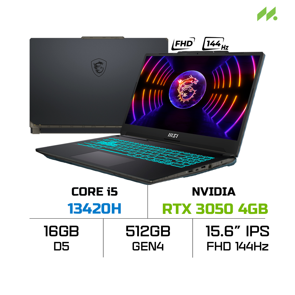 Laptop MSI Cyborg 15 A13UC-2088VN (i5-13420H, RTX 3050 4GB, RAM 16GB D5, SSD 512GB, 15.6 Inch FHD IPS 144Hz)