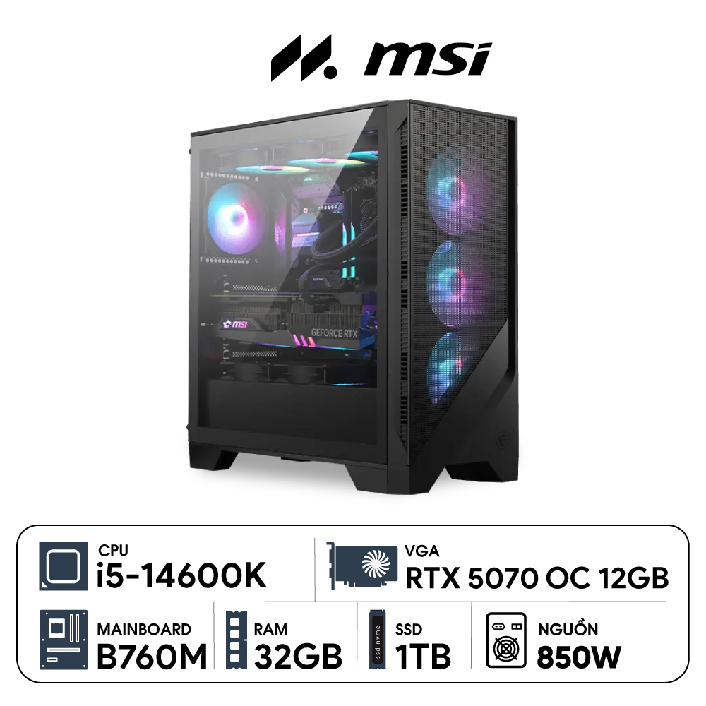 pc-st-msi-i5k-5070-1 PC MSI i5K-5070 (i5-14600K, RTX 5070 12GB, Ram 32GB DDR5, SSD 1TB, 850W)