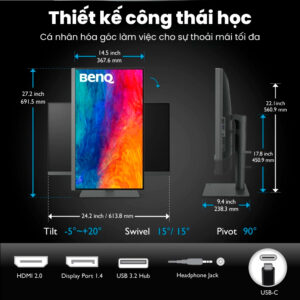 Màn hình 4K BenQ PD2706U IPS 27 Inch UHD 60Hz HDR USB-C Hub