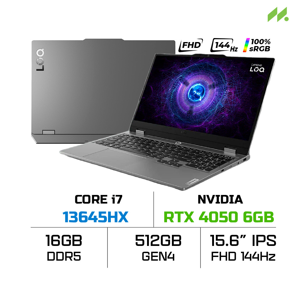 Laptop Lenovo LOQ 15IRX9 83DV01H3VN (i7-13645HX, RTX 4050 6GB, RAM 16GB DDR5, SSD 512GB, 15.6 Inch IPS FHD 144Hz 100% sRGB, Win 11)