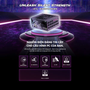 Nguồn máy tính MSI MPG Ai1600TS PCIE5 1600W 80 Plus Titanium MPG-Ai1600TS-PCIE5
