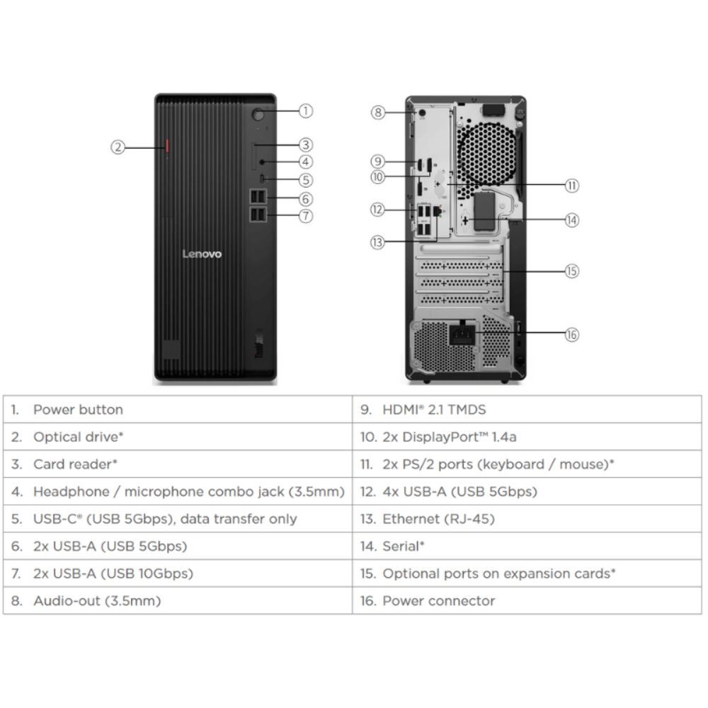pclenovothinkcentrem70tg612yh002pva3 PC Lenovo ThinkCentre M70t G6 12YH002PVA (Ultra 7 265/ 16GB/ 512GB SSD/ Wifi + BT/ Key/ Mouse/ NoOS/ 1Y)