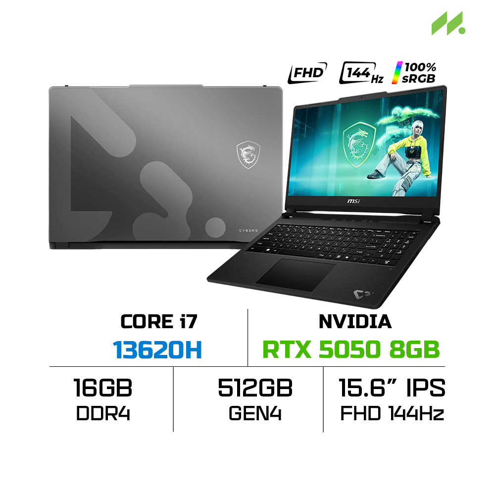 laptop-msi-cyborg-15-c13weo-417vn-01-1 Laptop MSI Cyborg 15 C13WEO-417VN (i7-13620H, RTX 5050 8GB, RAM 16GB DDR4, SSD 512GB, 15.6 Inch IPS FHD 144Hz 100% sRGB, Win 11 Home)